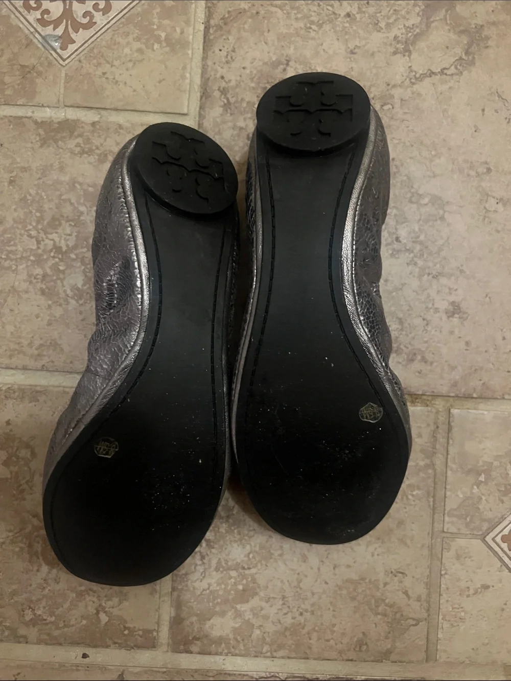 Tory Burch Metallic Gunmetal Jeweled Ballet Flats